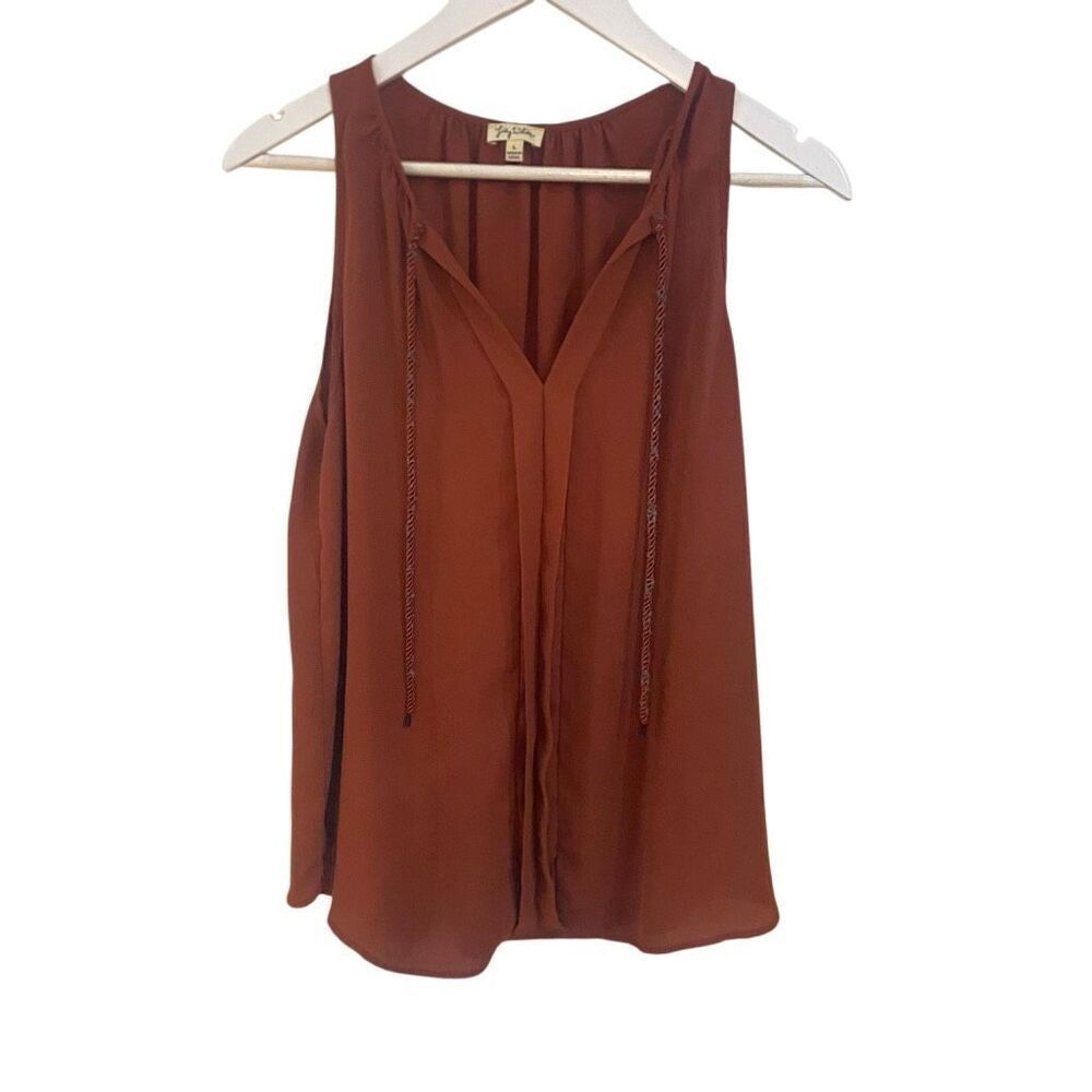 Lily White large sleeveless rust colored rope draw strings vneck large